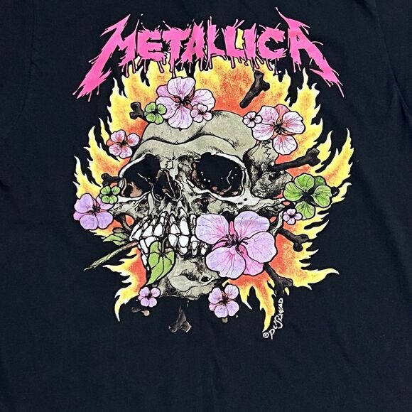 2023 METALLICA Pushead Skull & Flowers T-Shirt Black Size L Reprint - Picture 2 of 4